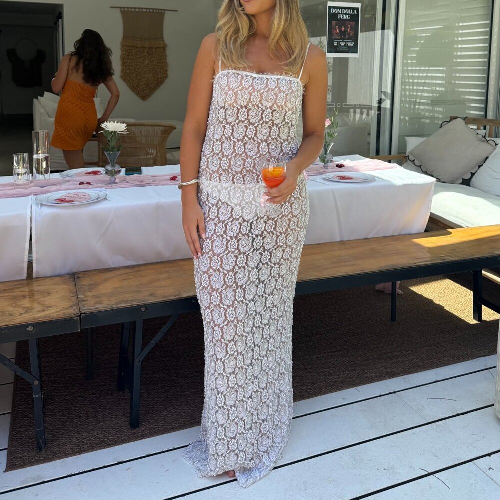 Retrofete Landy Lace Maxi Dress White Size Small NEW NWT